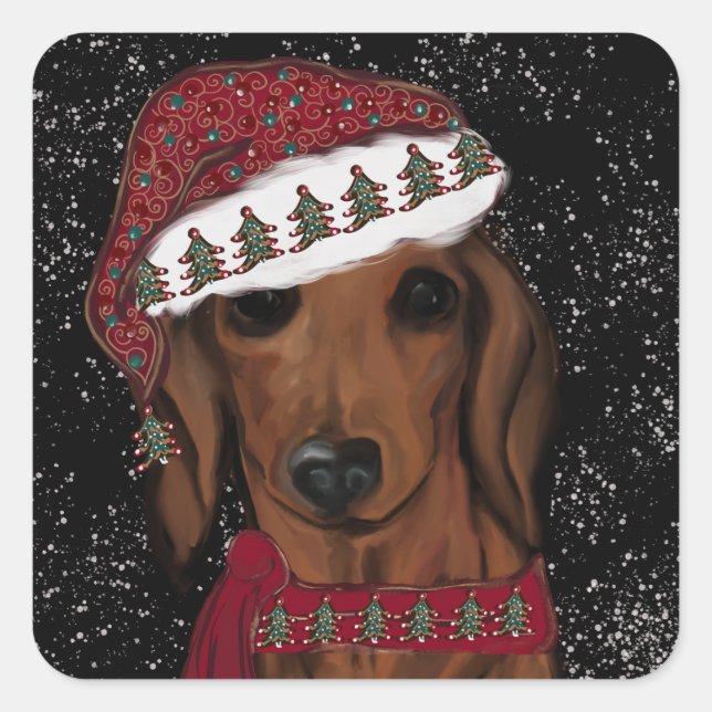 Adesivo Quadrado Dachshund Vermelho  (Frente)
