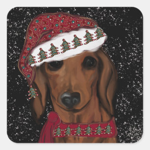 Adesivo Quadrado Dachshund Vermelho