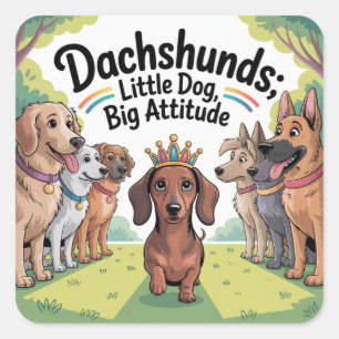 Adesivo Quadrado Dachshunds Cachorro Pequeno, Grande Atitude