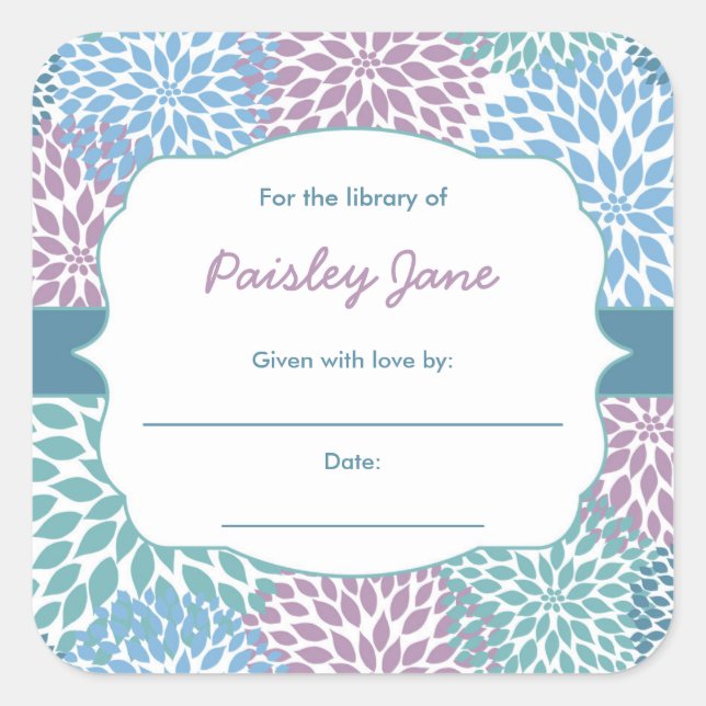 Adesivo Quadrado Dahlia Blooms cadernetas de chá de fraldas (Frente)