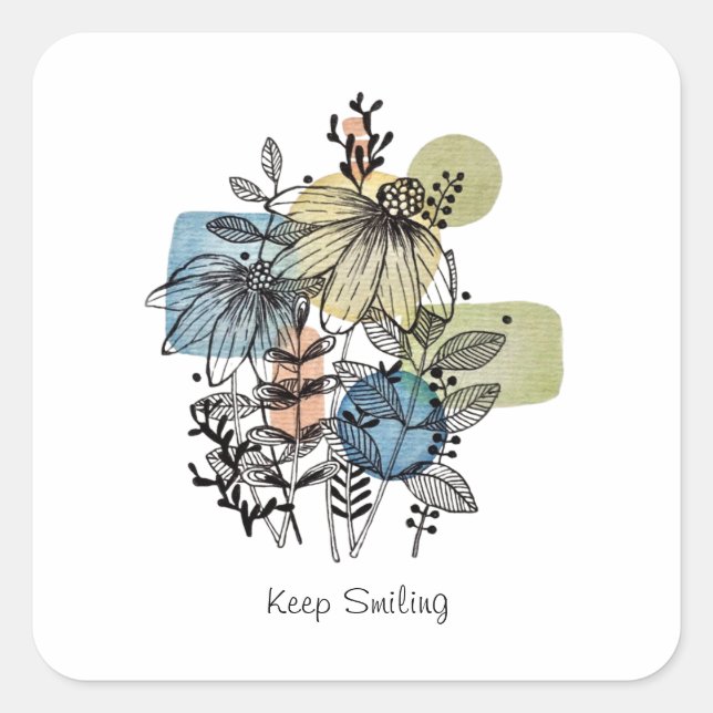 Adesivo Quadrado Daisy Doodle Em Tinta E Aquarela (Frente)