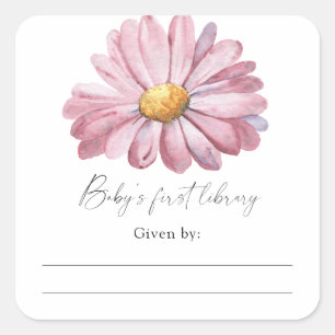 Adesivo Quadrado Daisy - Ex-libris para chá de bebê, livros para be