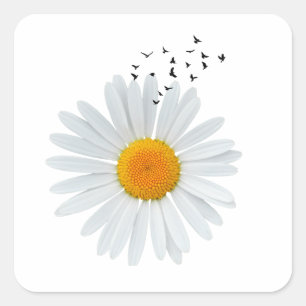 Adesivo Quadrado Daisy Flower com bando de aves