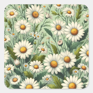 Adesivo Quadrado Daisy Flowers: Fundo Verde Sem Olhos