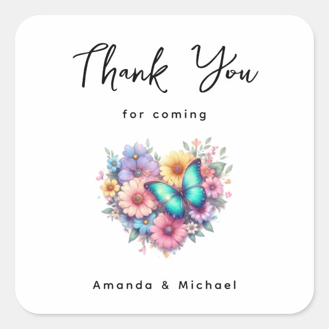 Adesivo Quadrado Daisy Flowers with a Blue Butterfly Thank You (Frente)