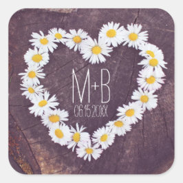 Adesivo Quadrado Daisy Heart Rustic Custom Wedding Favor Stickers