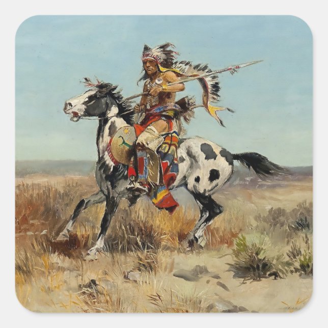 Adesivo Quadrado "Dakota Chief" por Charles M Russell (Frente)