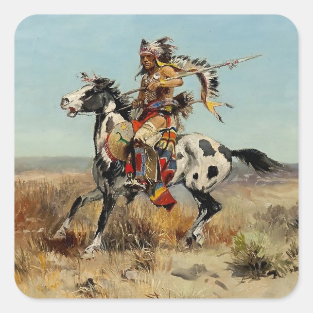 Adesivo Quadrado "Dakota Chief" Western Art de Charles M Russell (Frente)