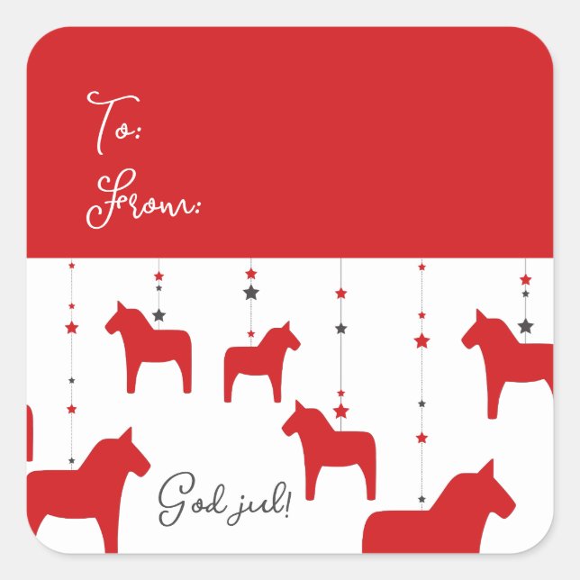 Adesivo Quadrado Dala Horse de Natal Sueco Personalizado (Frente)