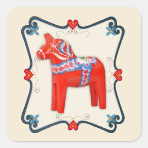 Adesivo Quadrado Dala Horse Folk Art em Sueco