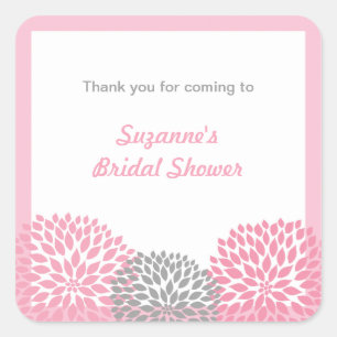 Adesivo Quadrado Dália cinzenta cor-de-rosa Tag nupcial ou do chá