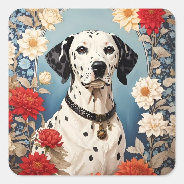 Adesivo Quadrado Dalmácia Elegante com Flores Dahlia (Frente)