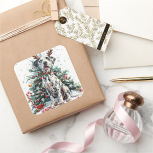 Adesivo Quadrado Dalmaciano com Reindeer Antlers de Natal