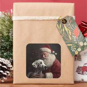 Adesivo Quadrado Dálmata Com Claus De Natal Festivo