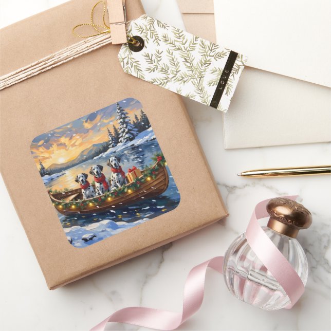 Adesivo Quadrado Dalmatian Christmas Boat Holiday (Presentear)