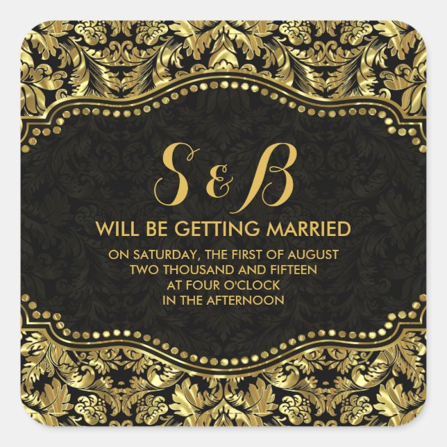 Adesivo Quadrado Damasco Dourado Preto E Metálico 2 Padrão (Frente)