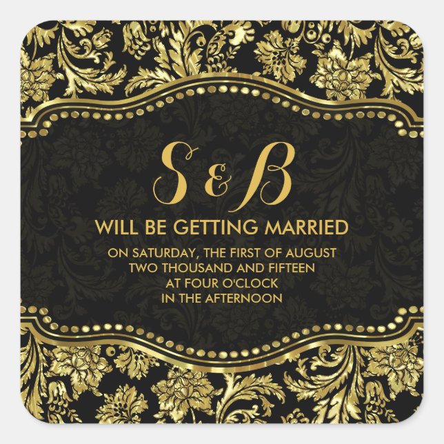 Adesivo Quadrado Damasco Dourado Preto E Metálico 3 Padrão (Frente)