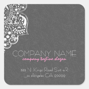 Adesivo Quadrado Damasco floral cinzento do laço feminino branco