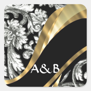 Adesivo Quadrado Damasco floral preto e branco