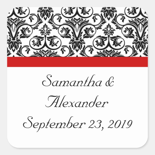 Adesivo Quadrado Damasco Preto/Branco com Ênfase Vermelha em Corrid (Frente)