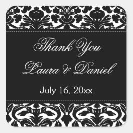 Adesivo Quadrado Damasco preto e branco 1,5" Obrigado Sticker