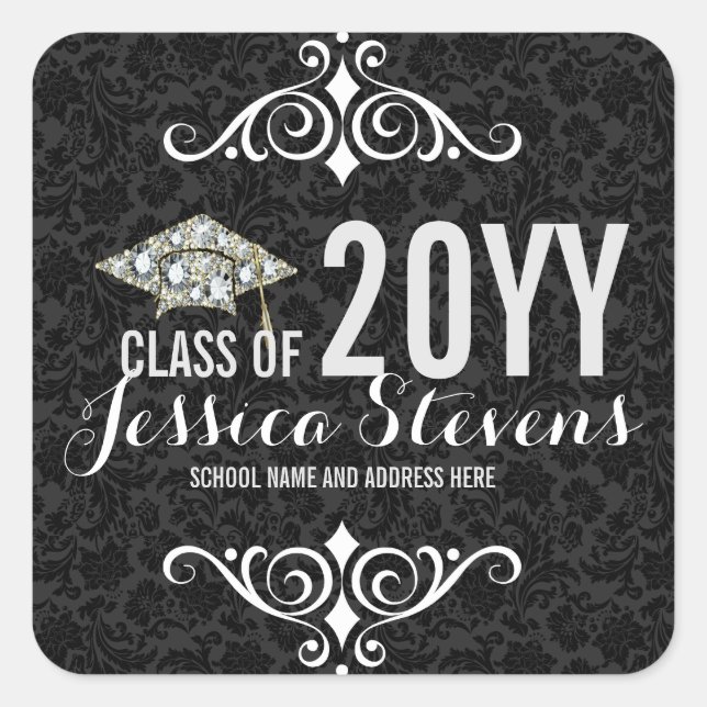 Adesivo Quadrado Damascos Pretos Damões Falsos Graduação Hat 2b (Frente)