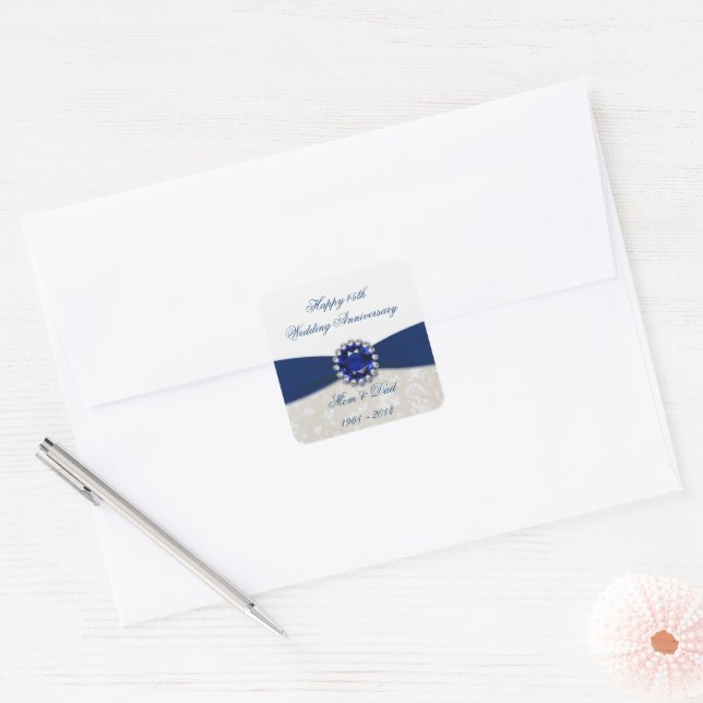 Adesivo Quadrado Damask 45ª Vinheta de Aniversário de Casamento (Envelope)