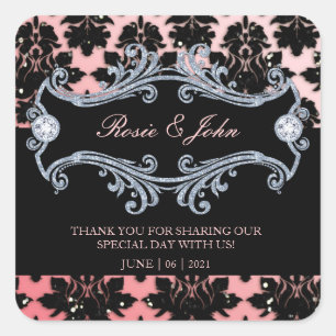 Adesivo Quadrado Damask Glitter Coral Weding Monograma Praça