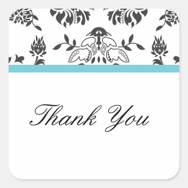 Adesivo Quadrado Damask Obrigado Envelope Seal (Frente)