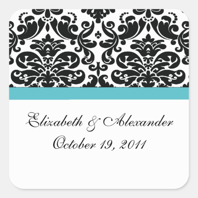 Adesivo Quadrado Damask Turquoise Blue Chá de panela Square Sticker (Frente)