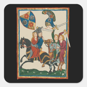 Adesivo Quadrado Damsel Em Perigo, Arte Medieval Do Século 14