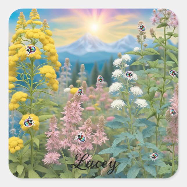 Adesivo Quadrado Damybugs Visitando O Jardim (Frente)