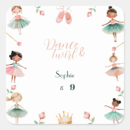 Adesivo Quadrado Dança e festa de aniversário das raparigas