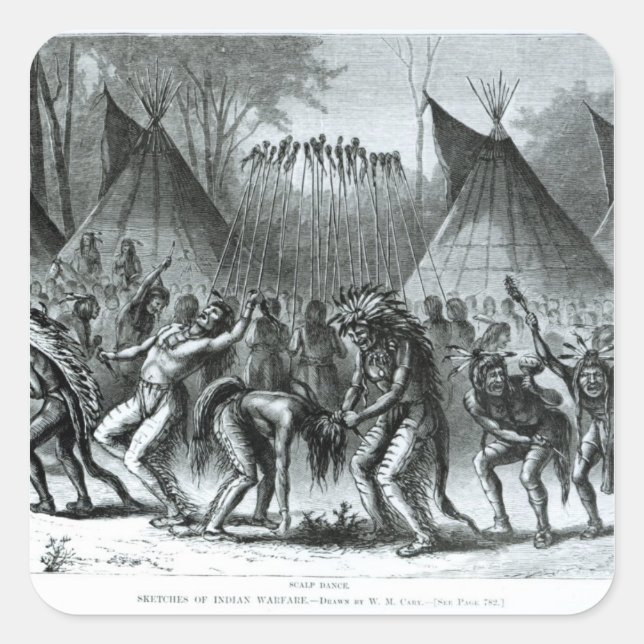 Adesivo Quadrado Dança escalpada de 'Sketches of Indian Warfare' (Frente)