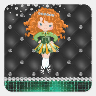 Adesivo Quadrado Dança Irlandesa Vermelha Personalizada Verde, Pre