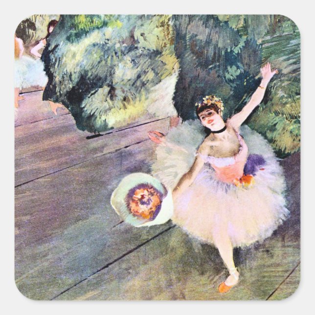 Adesivo Quadrado Dançarina com Buquê de Flores por Edgar Degas (Frente)