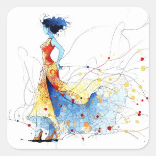 Adesivo Quadrado Dançarina de Flamenco em Aquarela – Alegria em Mov