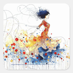 Adesivo Quadrado Dançarino de Flamenco em Movimento Multicolorido F