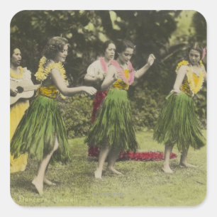 Adesivo Quadrado Dançarinos de HawaiiHula em ColorHawaii