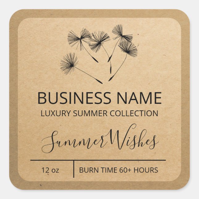Adesivo Quadrado Dandelion Seed Kraft Paper Soy Candle Labels (Frente)