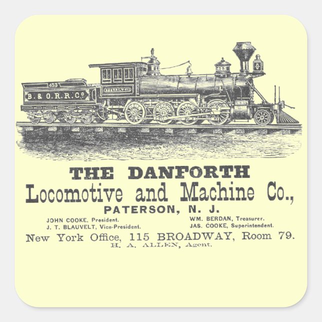 Adesivo Quadrado Danft Locomotive and Machine Company 1852 (Frente)