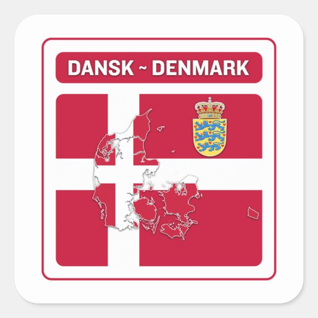 Adesivo Quadrado Dansk Denmark Flag (Frente)