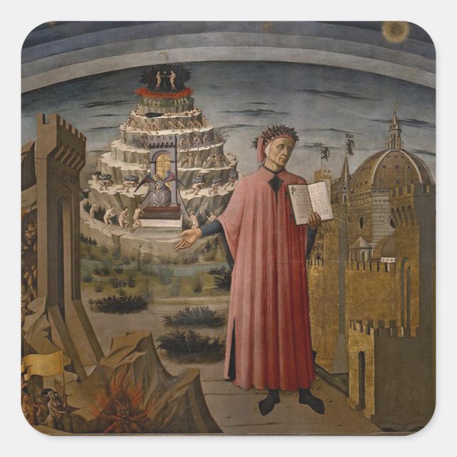 Adesivo Quadrado Dante em frente ao Monte Purgatório (Frente)