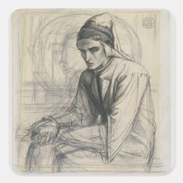 Adesivo Quadrado Dante in Meditation Holding a Pomegranate, c.1852 (Frente)