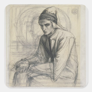 Adesivo Quadrado Dante in Meditation Holding a Pomegranate, c.1852