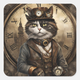 Adesivo Quadrado Dapper Steampunk Calico Cat