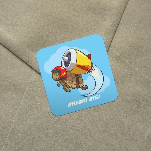 Adesivo Quadrado Daredevil Voando Tortoise com um cartoon Jet Pack (Criador carregado)