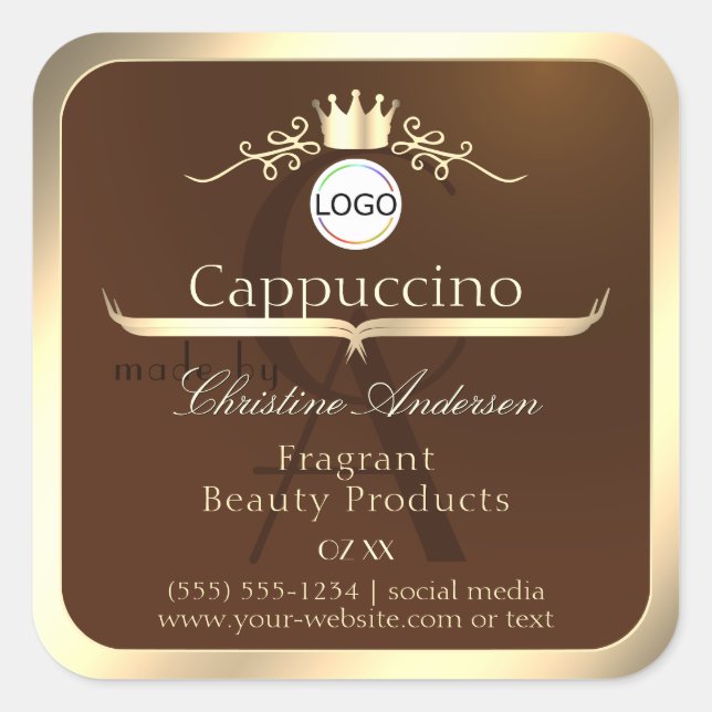 Adesivo Quadrado Dark Brown Product Label Gold Frame Logo Monogram (Frente)