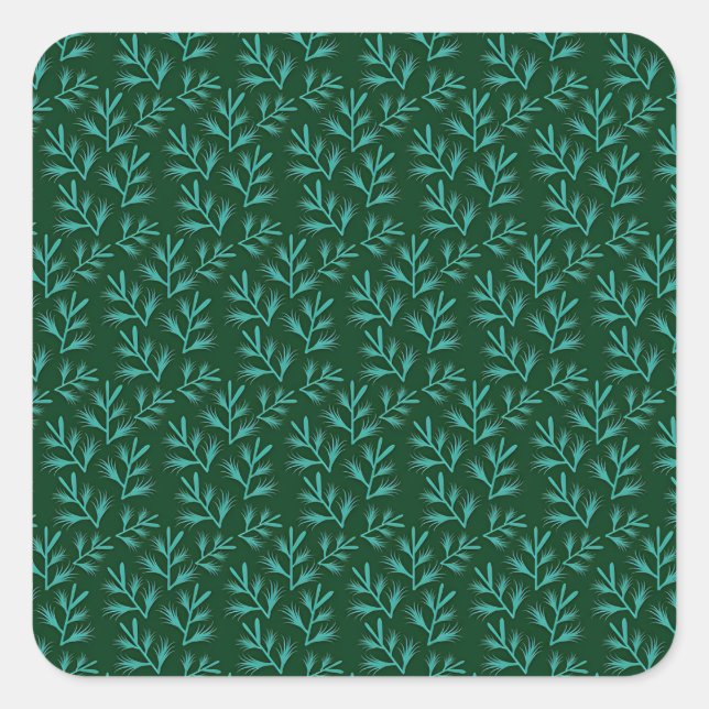 Adesivo Quadrado  Dark Green Background with Teal Botanical Leaves (Frente)