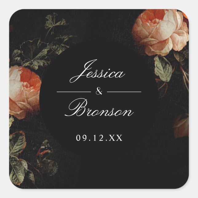 Adesivo Quadrado Dark Moody Floral Dutch Painterly Wedding (Frente)